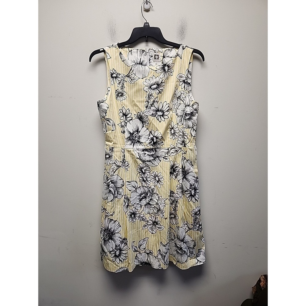 Anne Klein Women's Yellow Black Floral Sleeveless Zip Back Midi Dress-Sz 14